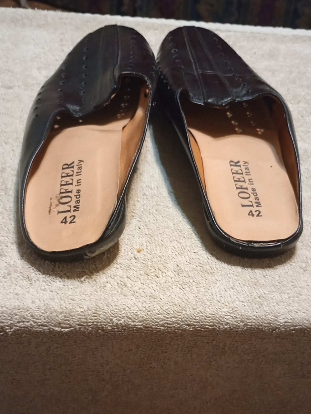LOF Black Perforated Leather Slip-On Mules Men Size 9
